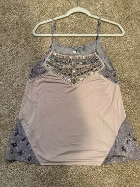 BKE Embellished Lavender & Tan Sleeveless Women’s Tank Top